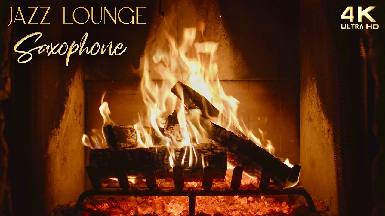 🔥 Crackling Fireplace & Jazz Lounge Music with Saxophone Ambience